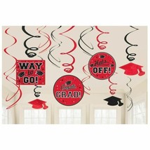 Graduation Red Black Foil Swirl 12 pc Value Pack Hanging Decorations - $7.61