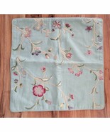 Pottery Barn EMBROIDERED PILLOW COVER Decorative LINEN FLORAL GREEN  #P397 - $41.65