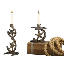 Western Star Candlestick Holders Set 2 Horseshoe Tapered Rustic Metal Country