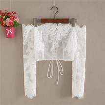 Wedding Long Sleeve Off Shoulder Crop Lace Top Plus Size Floral Lace Bridal Top