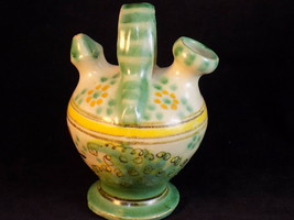 Toledo Double Neck Tea Pitcher Vase Hand Painted Glazed Ceramic Vessel - $6.92