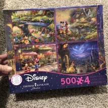 Thomas Kinkade Disney 4 in 1 Jigsaw Puzzle 500 piece Mickey Beauty Beast... - $28.04