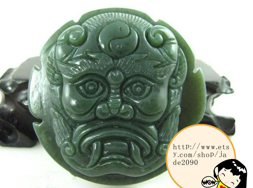 Primary image for Free shipping - Hand carved  luck Monster Natural green jade jadeite charm jade 