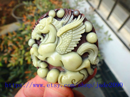 Free Shipping -  Hand- carved good luck Natural yellow jadeite jade  Hor... - $25.99