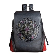 Retro First Layer Cow Leather Backpack Women Bag New Handmade Embossing  Large C - $122.43