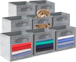 Suoco Cube Storage Bins With Clear Window, 8 Pack, Grey, Foldable Fabric... - $44.97