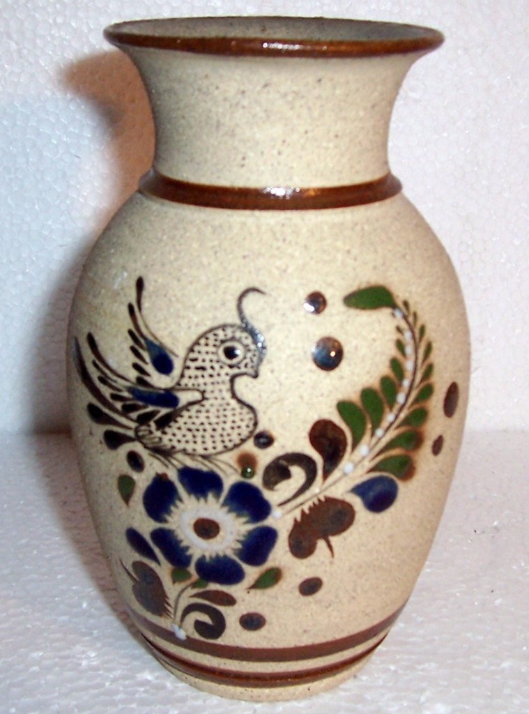 TONALA MEXICAN ORNATE BIRD ART POTTERY VASE - $56.00
