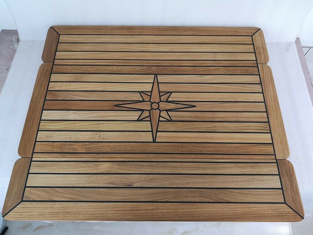 Folding Teak Table Top With Nautic Start Wing Support 3 Sizes Marine Boat RV  