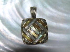 Estate Lia Sophia Marked Antique Goldtone with Inlaid Mother of Pearl Sq... - $10.39
