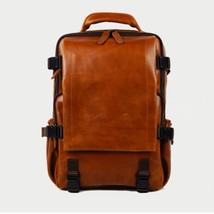 New Retro leather backpack personality capacity schoolbag men trend solid color  - $77.02