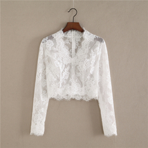 White V-Neck Long Sleeve Lace Tops Bridal Bridesmaid Shirt Floral Plus Size