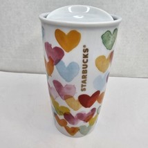 Starbucks Ceramic Coffee Mug Tumbler Cup Valentines Edition Hearts 10oz with Lid - $33.90