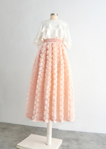 Flower Midi Pleated Skirt Outfit Peach Pink Pleated Midi Party Skirt Custom