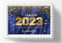 Blue and Gold Class Of 2023 Graduation Grad Graduate Edible Image Edible... - $16.47