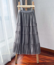 Pleated Tulle Skirt Black White Midi Length Custom Plus Size by Dressromantic image 6