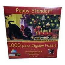 SunsOut Puppy Standoff Christmas 1000 Piece Jigsaw Puzzle Chistopher Nic... - $15.00