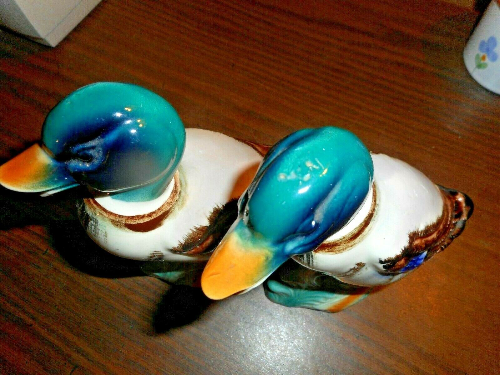 Vintage Ceramic Ducks figurines Mallard Standing Duck Figures Colorful pair  GUC