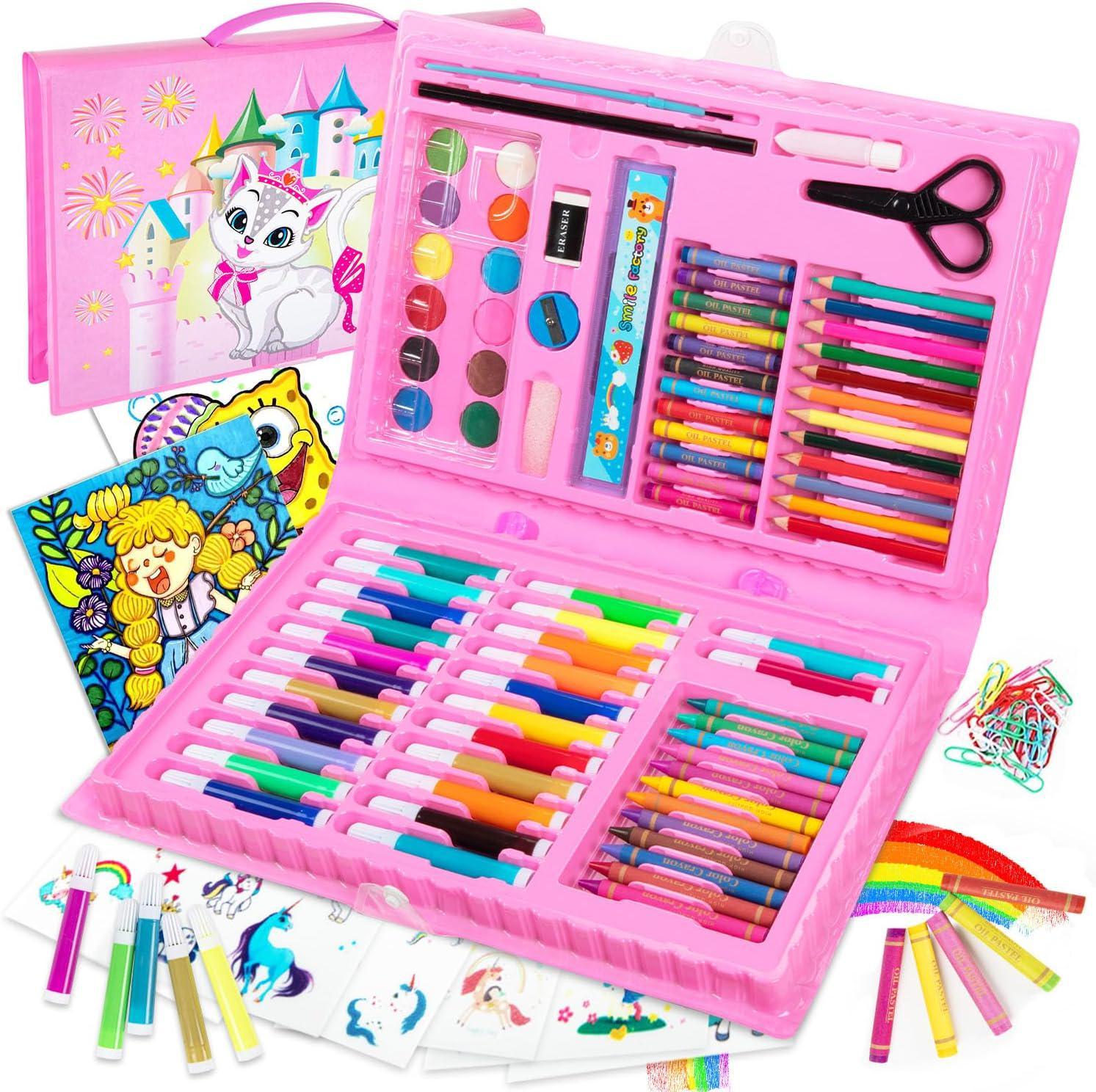  iBayam Art Supplies, 139-Pack Drawing Kit Painting Art Set Art  Kits Gifts Box, Arts and Crafts for Kids Girls Boys, with Coloring Book,  Crayons, Pastels, Pencils, Watercolor Pens (Pink)