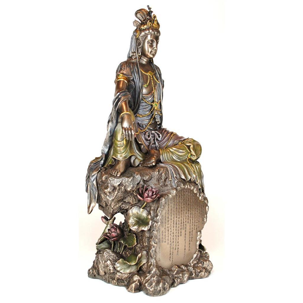 KWAN YIN HEART SUTRA STATUE 15" Quan Yin Guan Goddess Water Moon Bronze
