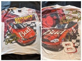 Vintage Dale Earnhardt Jr Red Hot Bud Nascar All Over Print T shirt White Large - $97.17