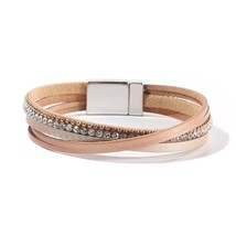 WYBU 4 Styles Leather Wrap Bracelet Multilayer Bling Crystal Wide Cuff B... - $11.27