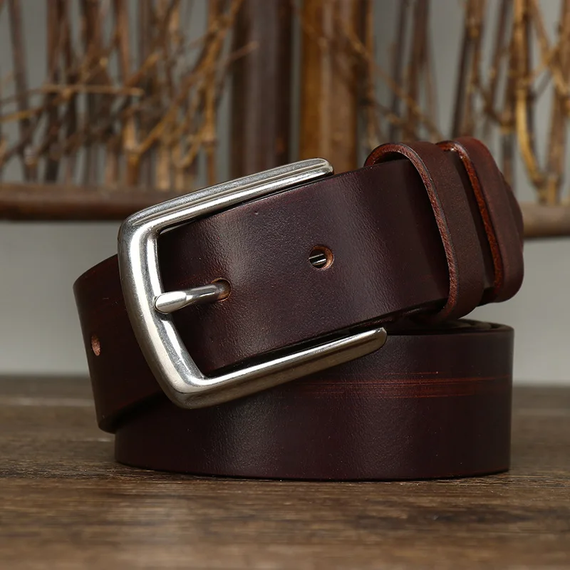 3.8CM Width 5mm Thick Cowhide Heavy Stainless Steel Buckle Belt Cowboy  Strap Male Cowskin Genuine Leather Belt For Men Waist - AliExpress