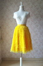 Yellow A-Line Knee Length Tiered Tulle Skirt High Waist Yellow Skirt Outfit T185