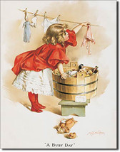 Ivory Soap Little Girl Washing Doll Clothes &quot;A Busy Day&quot; Metal Sign - $19.95