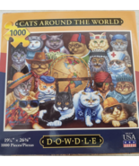 Dowdle Folk Art Jig Saw Puzzle Cats Around The World 1000 Piece Possibly... - $18.70