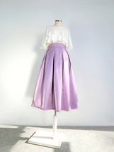 PINK Midi Pleated Skirt Outfit Women Romantic Satin Polyester Pleated Midi Skirt image 9