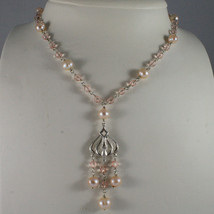 .925 SILVER RHODIUM NECKLACE WITH PINK CRISTALS AND FRESHWATER PINK PEARLS - $53.20