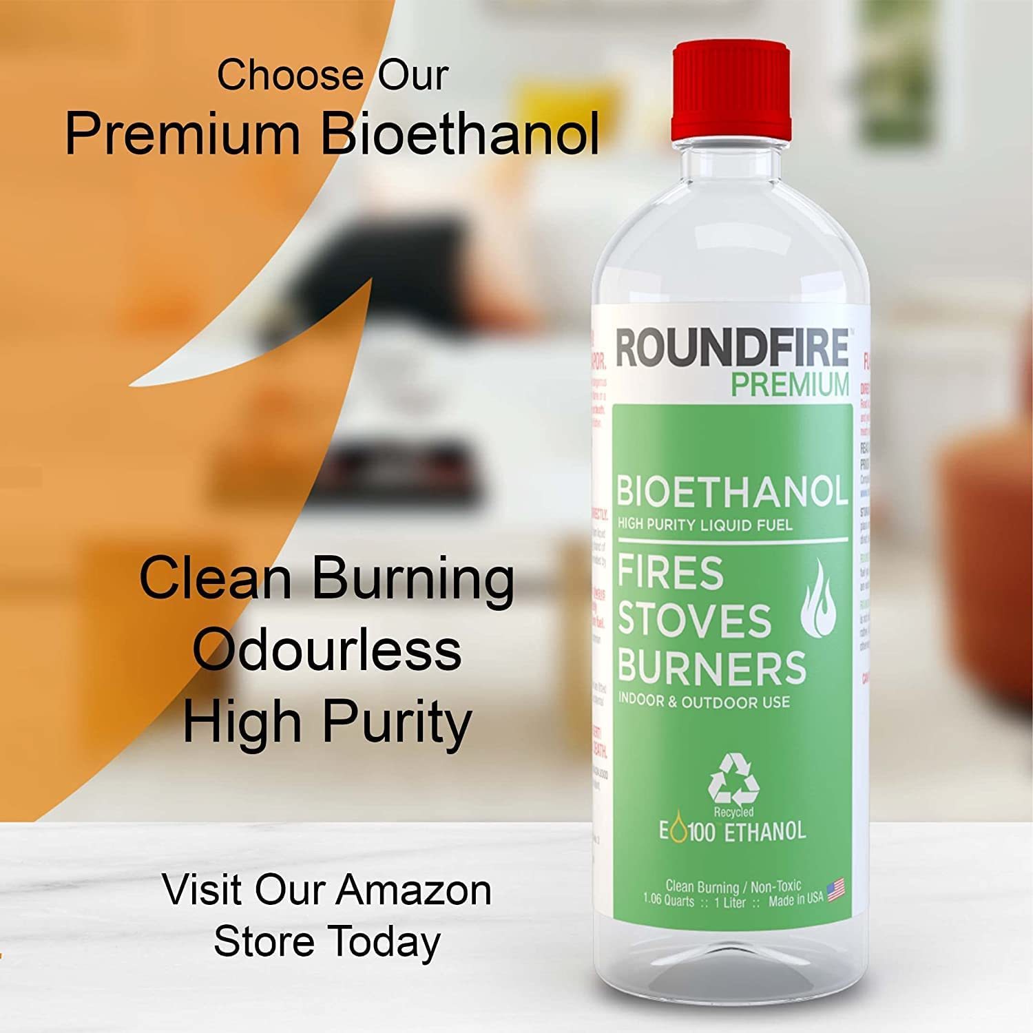  Roundfire Premium Ethanol Fuel - 3 x 1 Liter - For Tabletop  Fireplaces, Fire Pits and Gel Fuel : Home & Kitchen