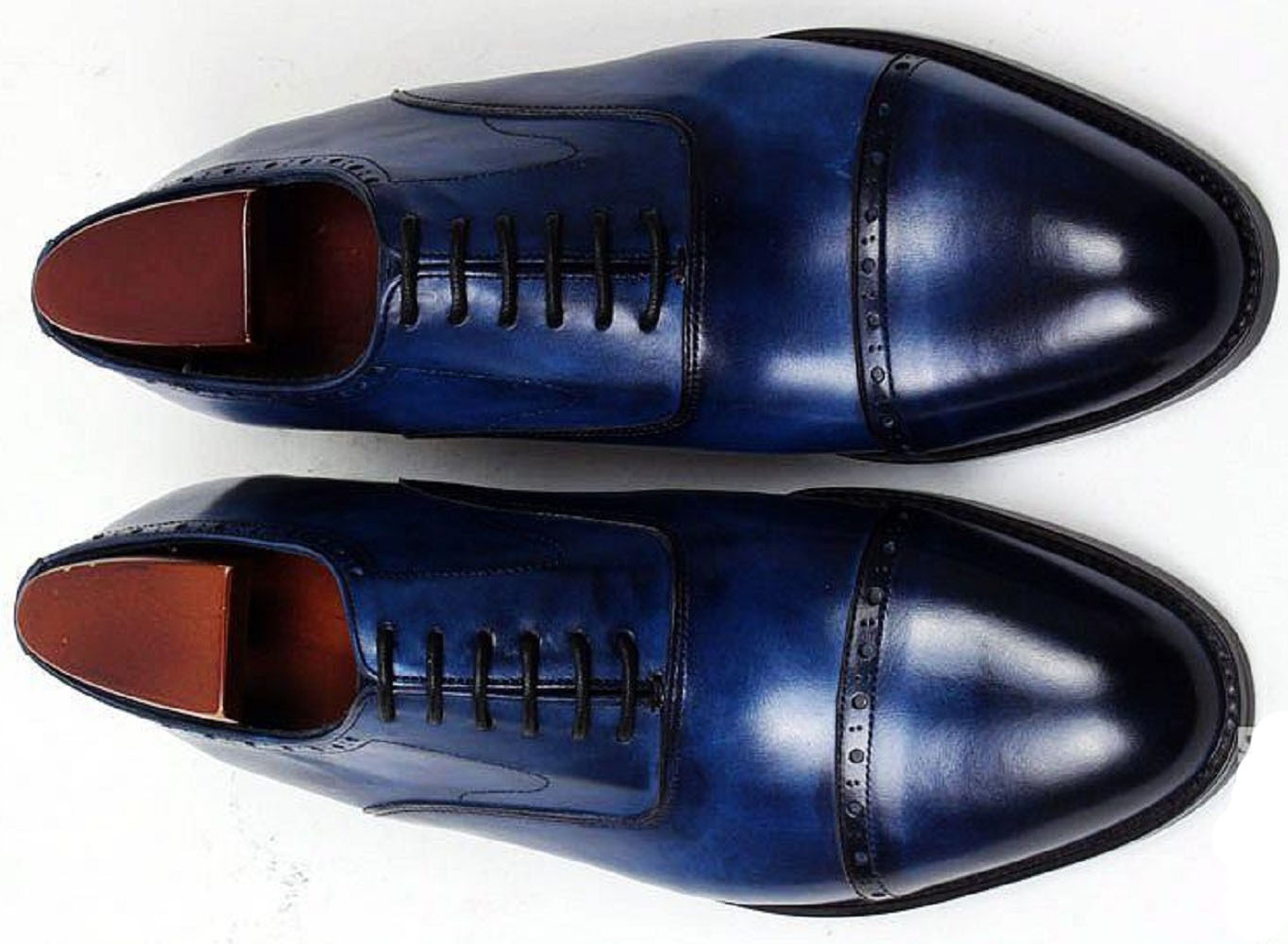 Space Blue Oxford Patina Real Leather Cap Toe Men Formal LEATHER ...