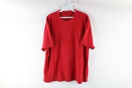 Vintage Lands End Mens Size Large Thrashed Blank Short Sleeve T-Shirt Red Cotton - $24.70