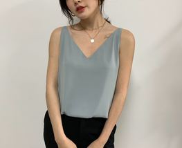 Sleeveless Pale Blue Chiffon Top V-Neck Chiffon Tank Top Bridesmaid Chiffon Top image 10