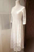 Ivory White Lace Boho Dress long Sleeve Lace Dress Easy Fitted Wedding Plus Size image 5
