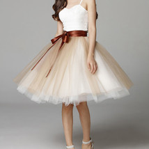 Midi Tulle Ruffle Skirt 6-Layered Ballerina Tulle Skirt Brown White