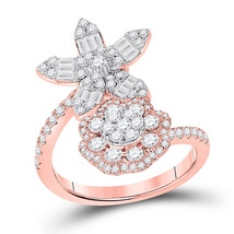14kt Rose Gold Womens Baguette Diamond Bypass Flower Cocktail Ring 1-1/3... - $1,602.51