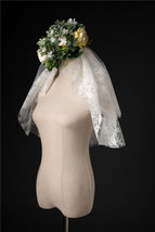 Ivory Shoulder Length Wedding Bridal Veils Layer Floral Lace Tulle Bridal Veils  image 9
