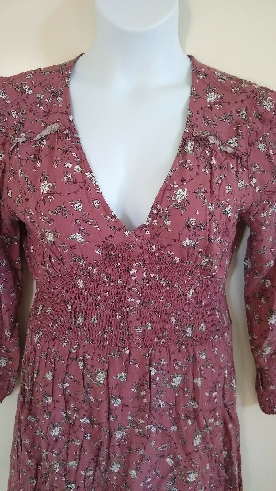 American Rag Cie Women's Fit & Flare Smocked Floral Wild Ginger Mauve Dress  XL