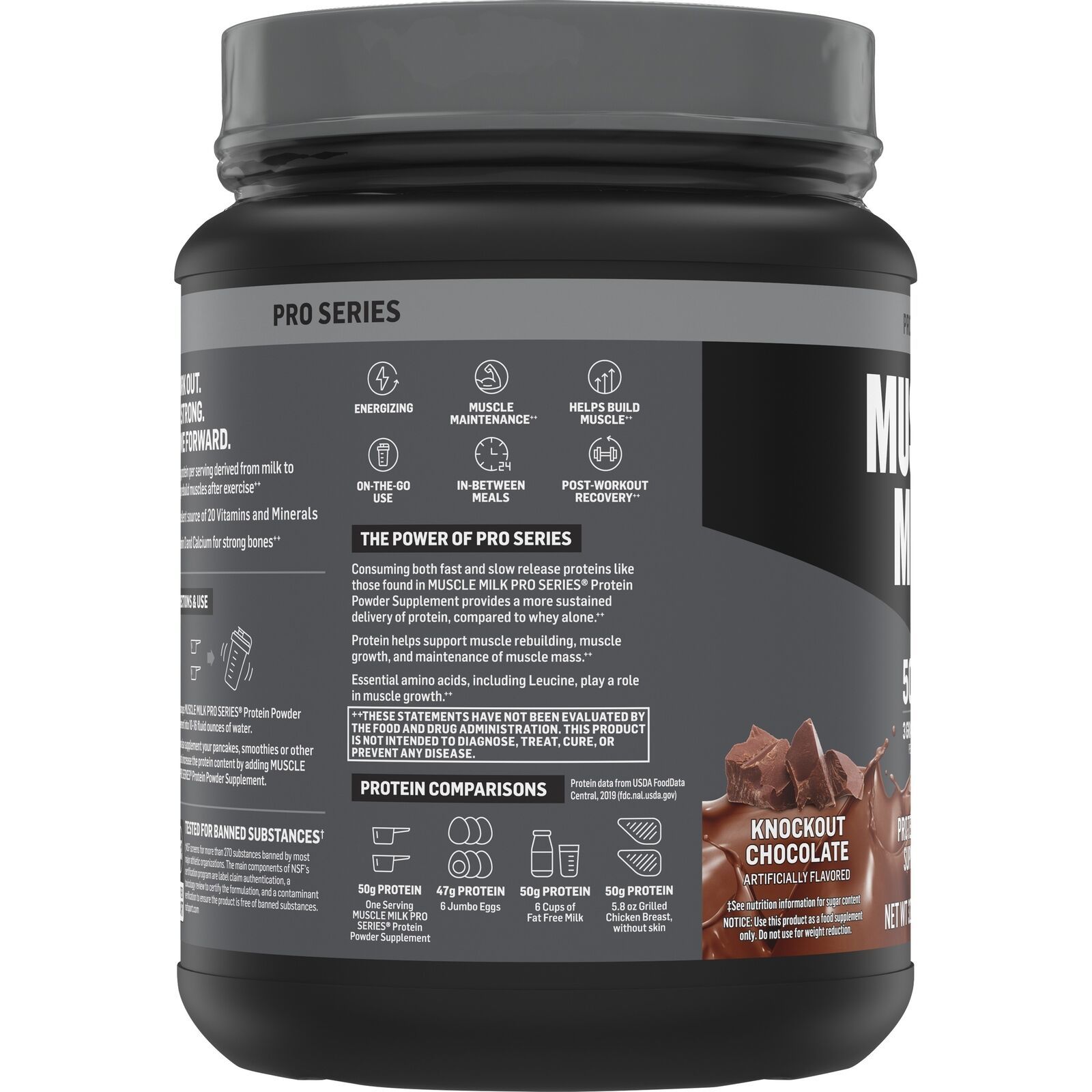 2 Pound Muscle Milk Pro Series Knockout Chocolate Protein Powder Drink Mix 50g Sports Diet 2285