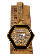 Signed S.A.L. Vintage Swarovski Crystal Gold Tone Black Enamel Hexagon Pendant - $99.99