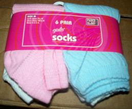 FADED GLORY Girl's Socks - 6 Pair - Sz. Medium (Shoe Sizes 10.5 - 4) Style #4413 - $6.99