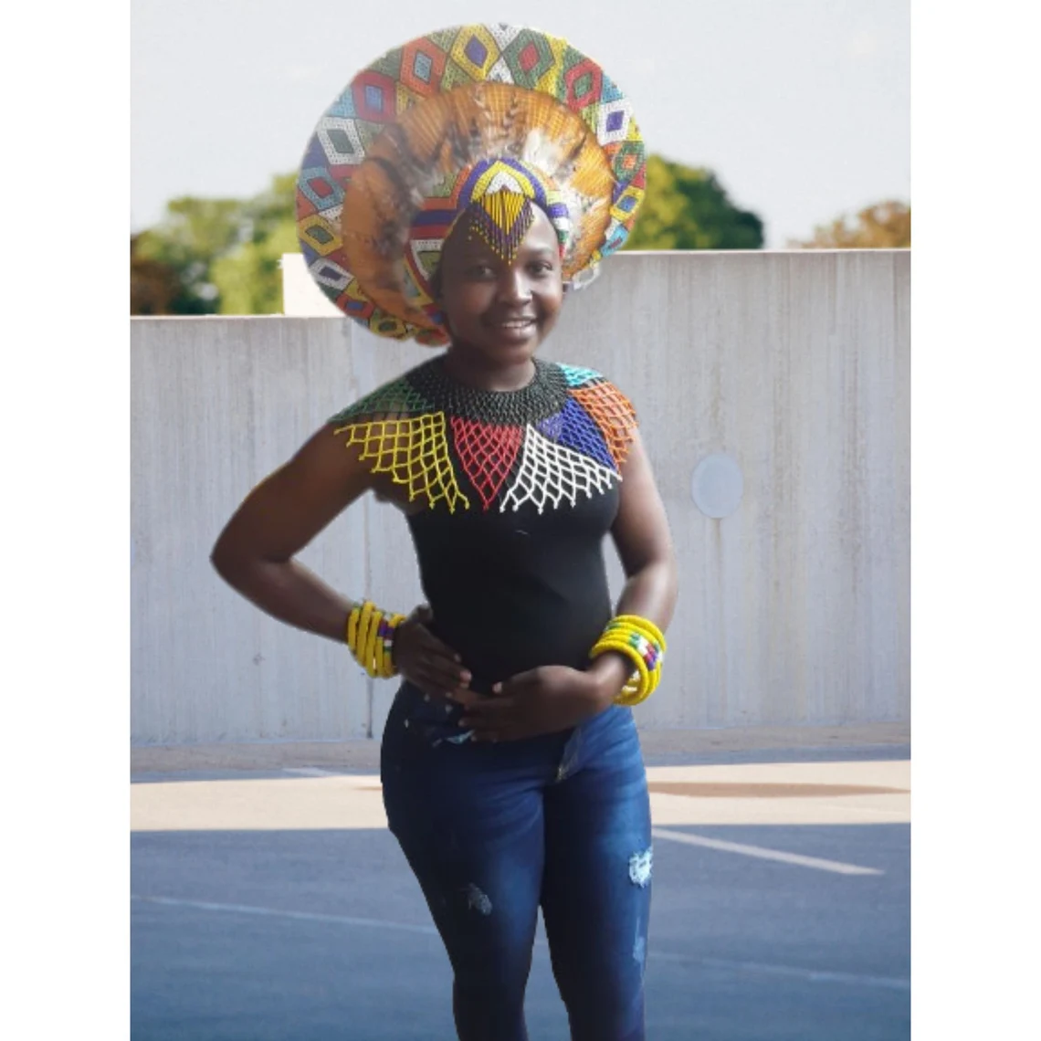 Extra Large Yellow And Brown Zulu Hati Large Zulu Hat African Hat