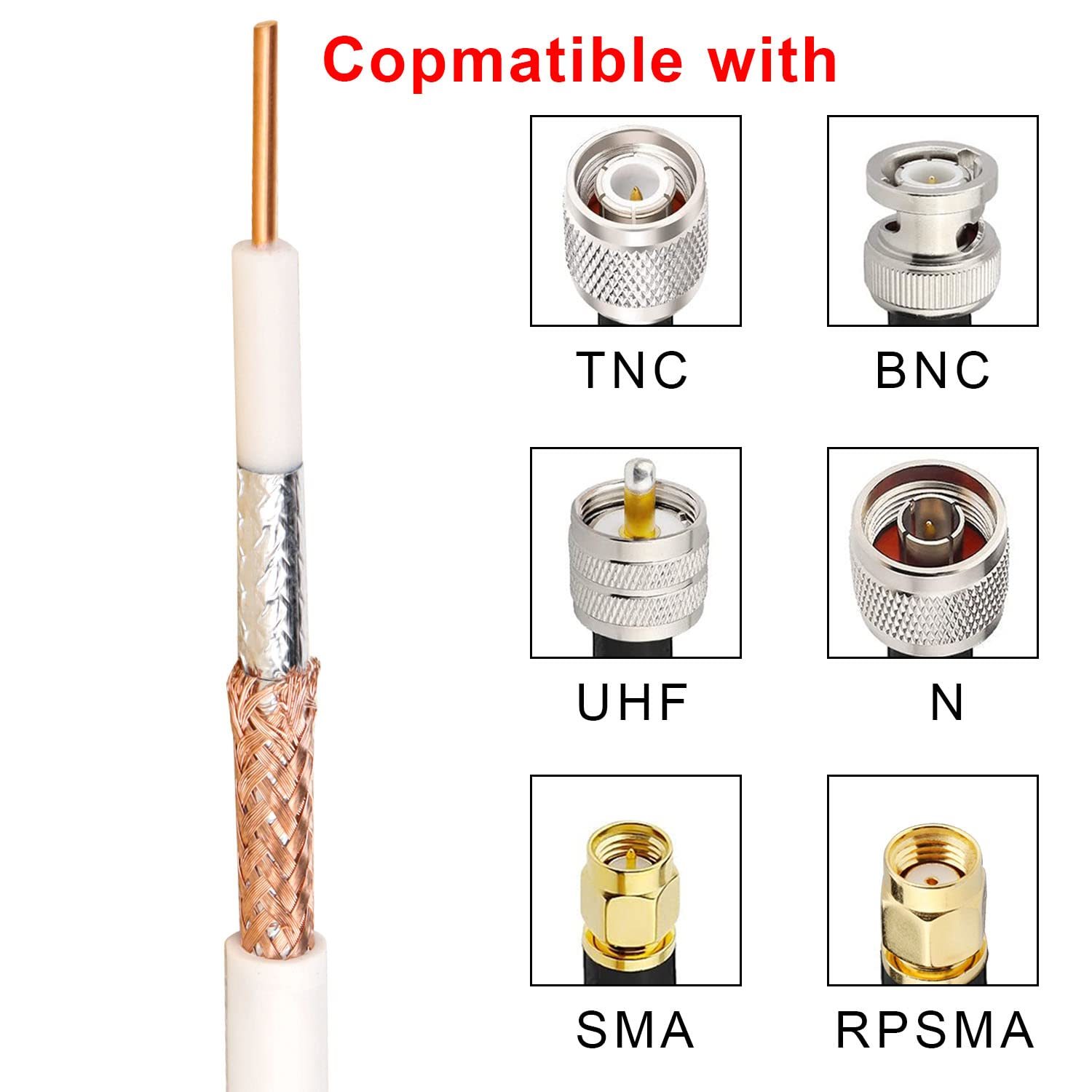 Rg8x Coaxial Cable 50ftpvc White Marine Antenna Cable Mini 8low Loss Rg 8x Cab Coax Cables 1206