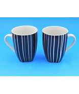 Tabletops Gallery Adriana Black White Striped Coffee Mugs Cups Set Porce... - $17.95
