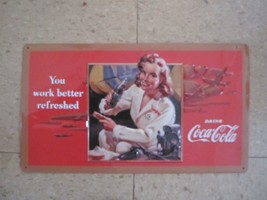Embossed 3-D  Tin Coca-Cola "You Work Better Refreshed" Sign -NEW - $16.58