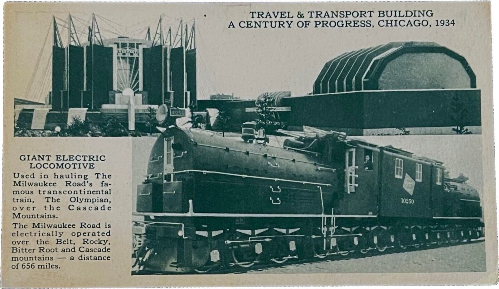 Primary image for Travel & Transport Building, Chicago, Electric Locomotive, vintage postcard