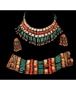 Vintage bookpiece EGYPTIAN Revival necklace bracelet earrings Turquoise coral wi - $450.00