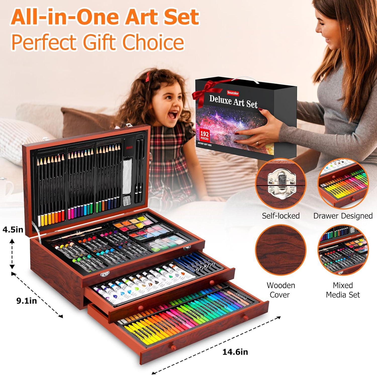 Soucolor Art Supplies Kit with Sketchbook, Coloring Book, Drawing Pencils,  Charcoal, Graphite - For Adults, Kids, Teens